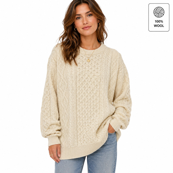Aran Crafts Sweaters - Aran Crafts Ireland 100% Wool Cable Knit Chunky Knit Fisherman Sweater Ivory S